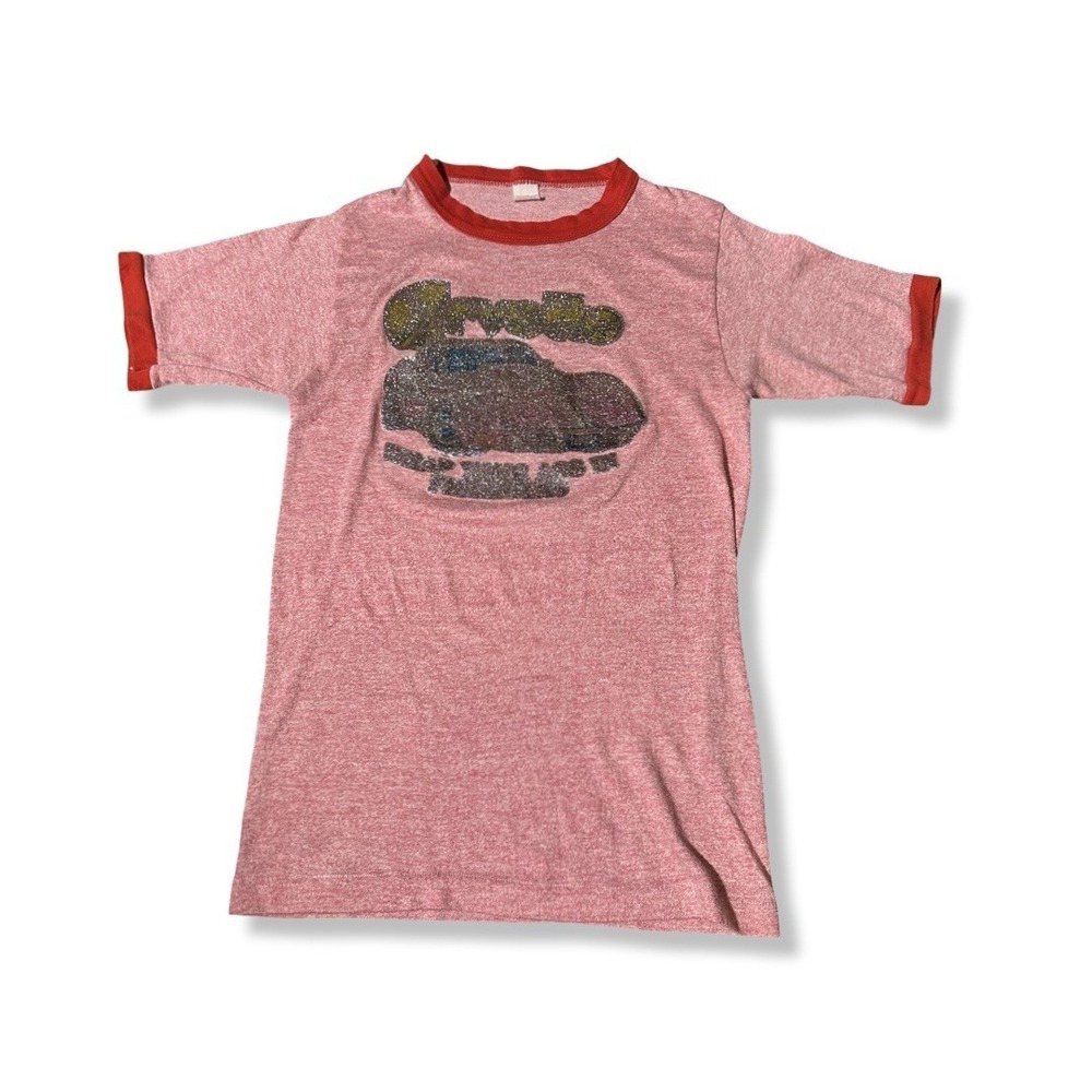 Vintage 70s Red Pink Corvette Ringer Graphic T Shirt Size Medium Made In USA